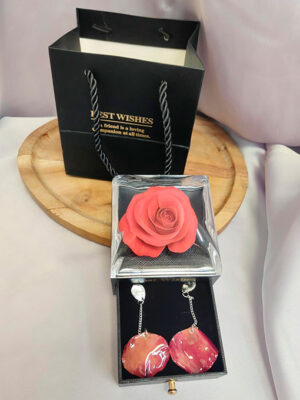 Pendientes para san valentin Cajita joyero con Rosa y Pendientes de Pétalo Natural